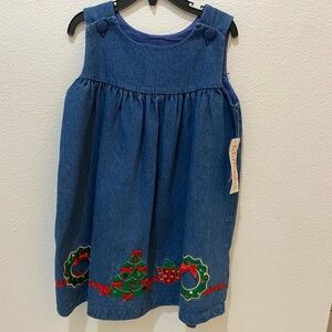 🆕🎄kidlooks Little Girls Denim Dress/Jumper w/Christmas Appliqués - 4